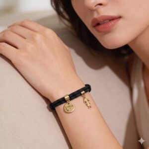 Pulsera Doble "Lazos de Oro" Negra
